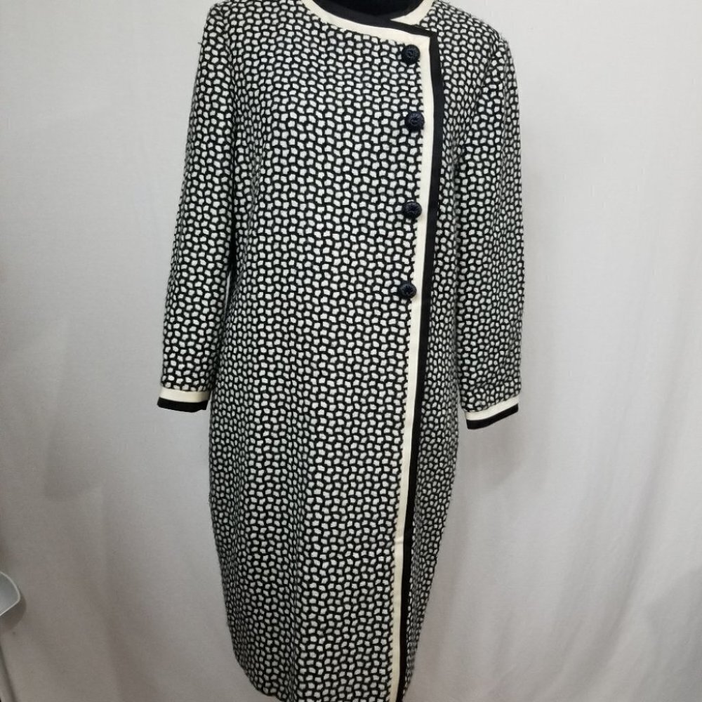 Carolina Herrera Black and White Patterned Long Coat Dress